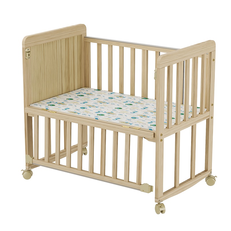 natural wood baby crib with wheels