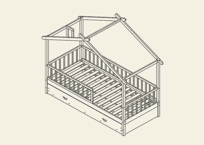kid house bed drawing