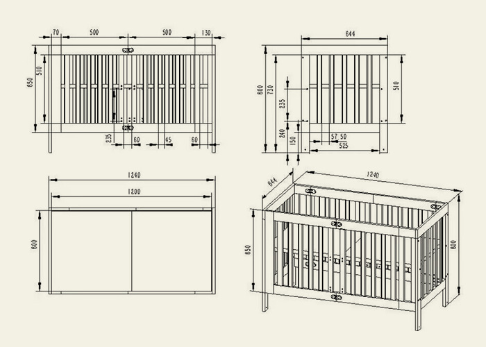 baby crib drawing with specification