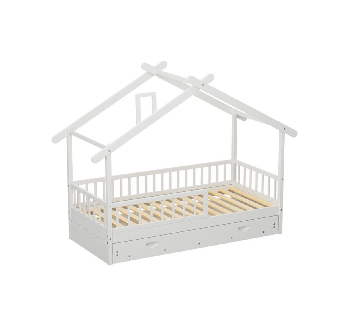 White wooden kid house bed