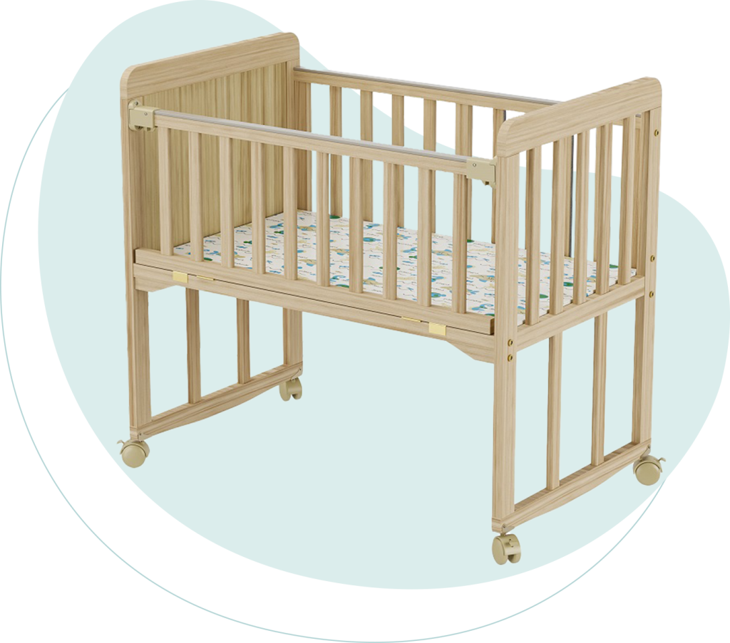 baby crib with a blue background