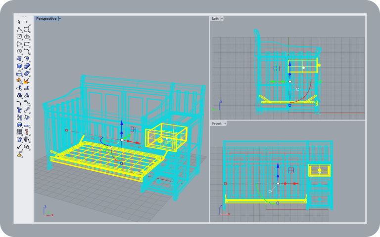 Diseño 3D de cuna para bebé.