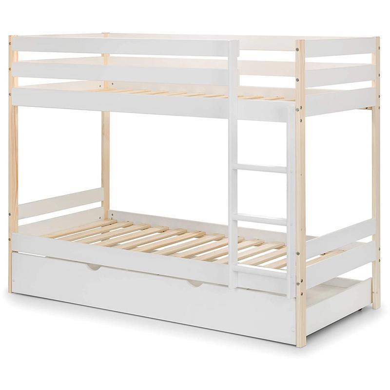 Litera de madera con dos camas individuales y dos camas individuales para niños