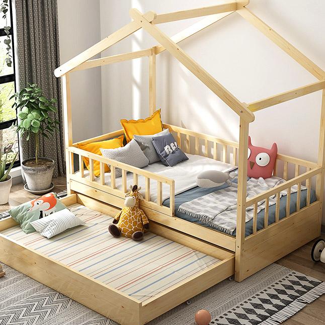سرير منزل خشبي للأطفال في أوروبا مع أدراج