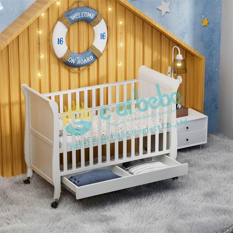 Adjustable White Wooden Crib with Storage-4