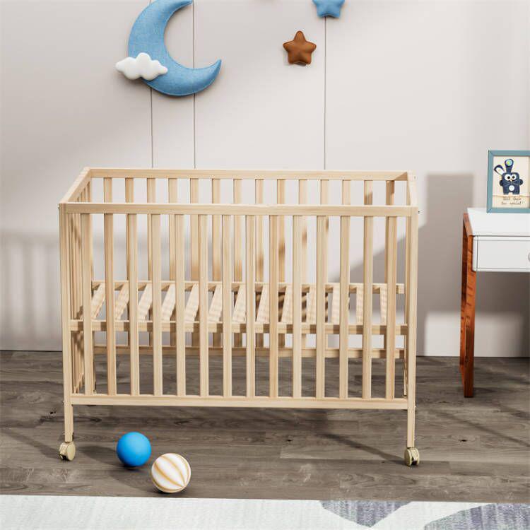 Classic Convertible Baby Wood Crib With Wheels-2