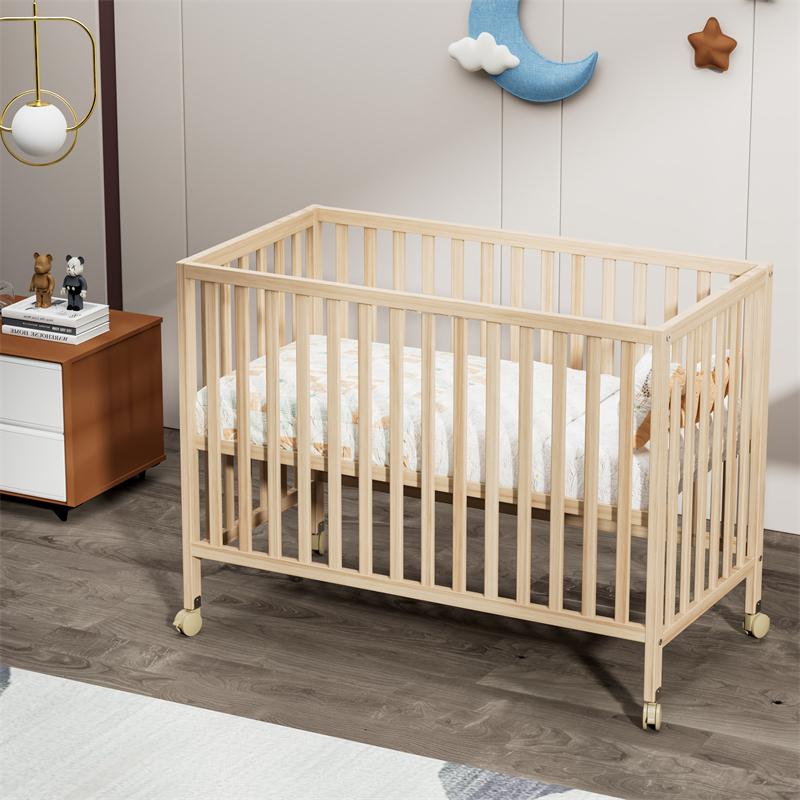 Classic Convertible Baby Wood Crib With Wheels-5