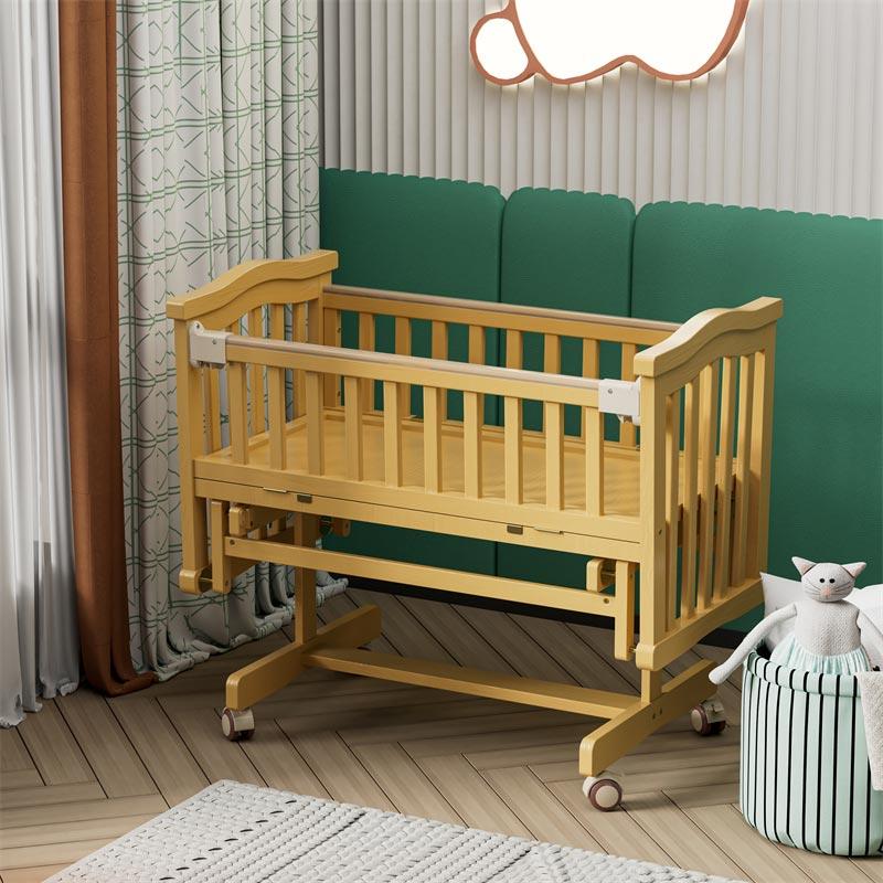 Cuna clásica de madera natural para bebé, columpio para bebé-4