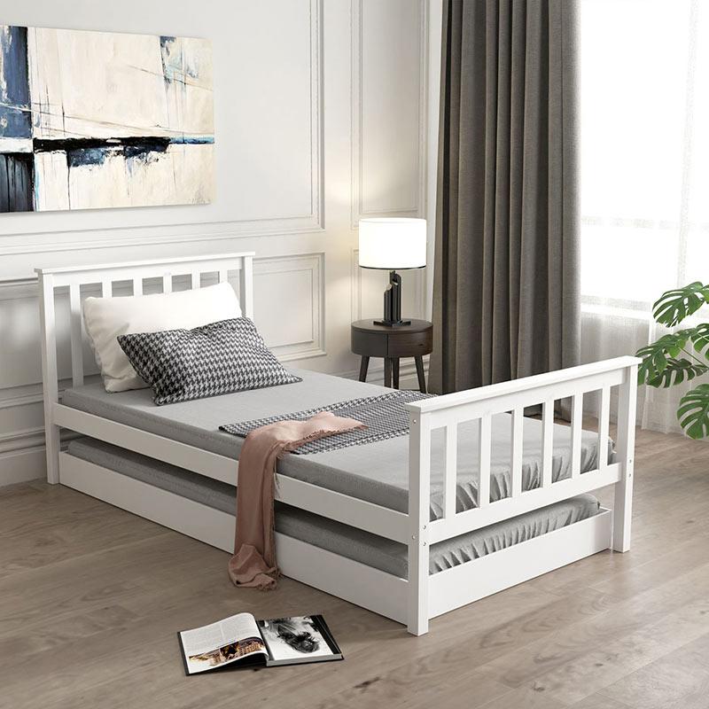 Cama doble de madera para niños pequeños con cama nido extraíble-2