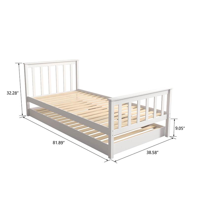 Cama doble de madera para niños pequeños con cama nido extraíble-3