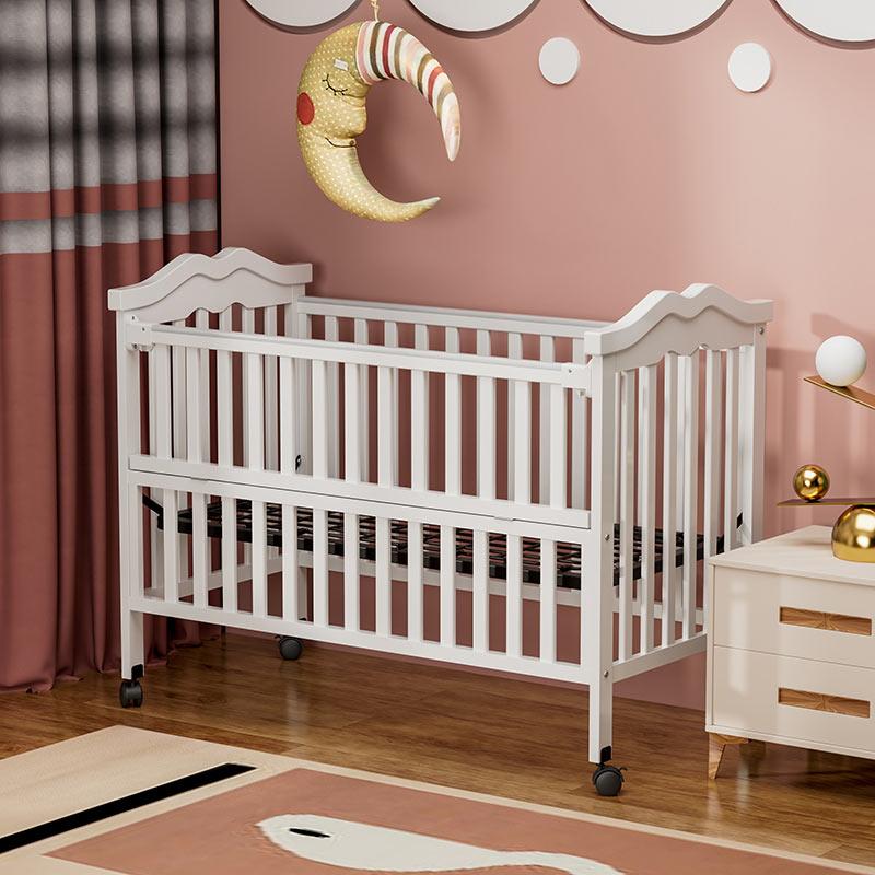 Eco-friendly Solid Wooden Baby Crib With Wheels-1