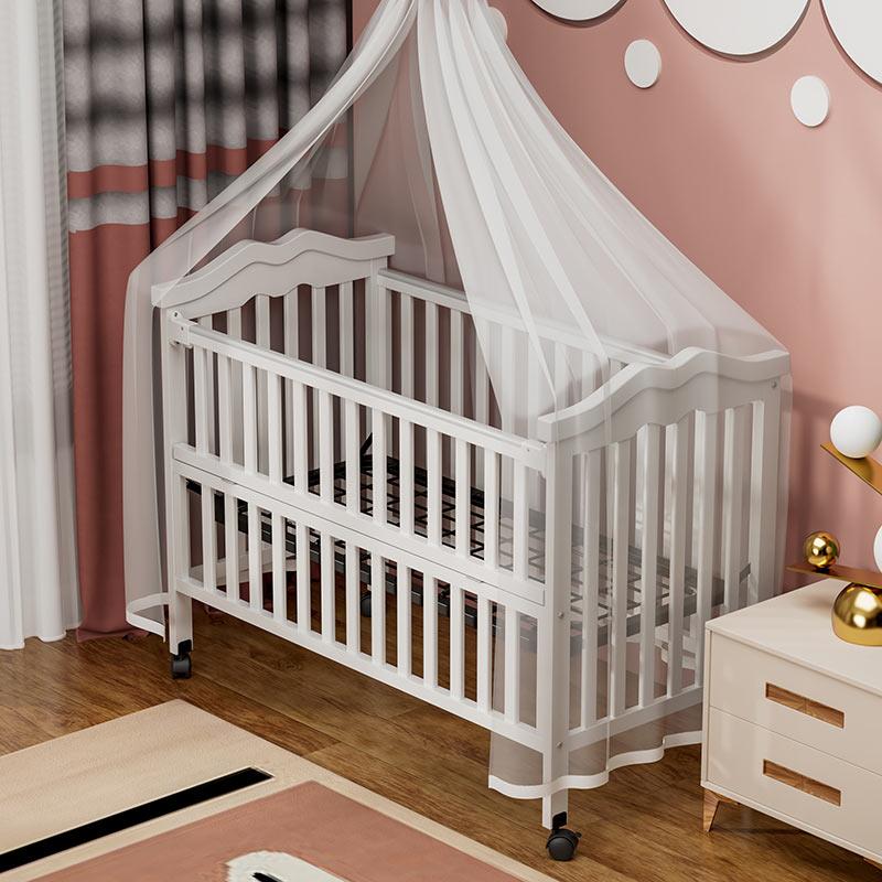 Eco-friendly Solid Wooden Baby Crib With Wheels-2