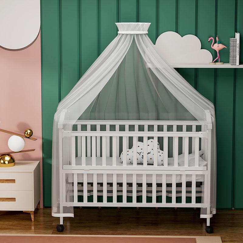 Eco-friendly Solid Wooden Baby Crib With Wheels-3