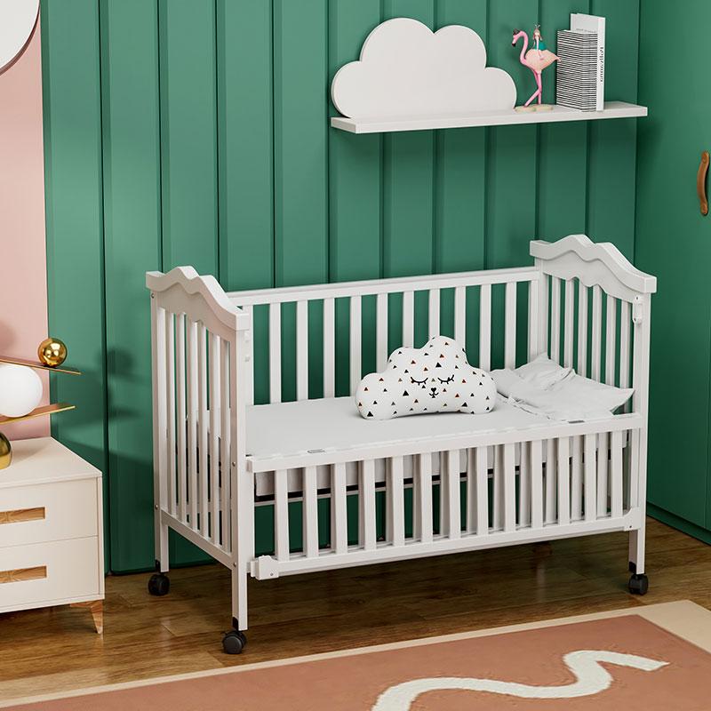 Eco-friendly Solid Wooden Baby Crib With Wheels-6