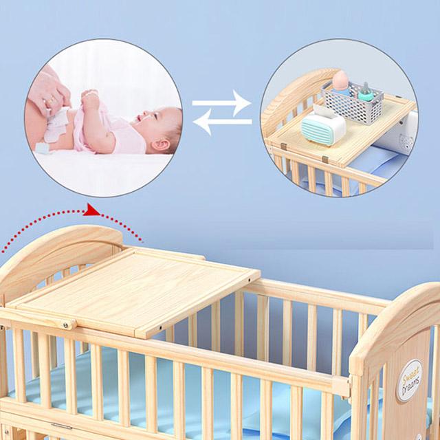 भंडारण के साथ पर्यावरण-अनुकूल लकड़ी का बेबी पालना-1