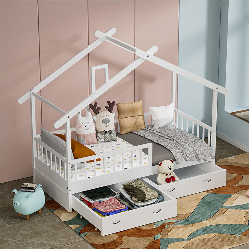 Cama para niños de color blanco al por mayor con cajón