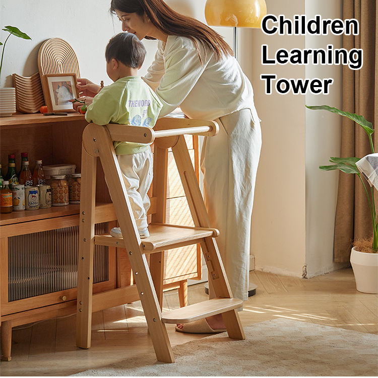 Torre de aprendizagem Montessori infantil com altura ajustável