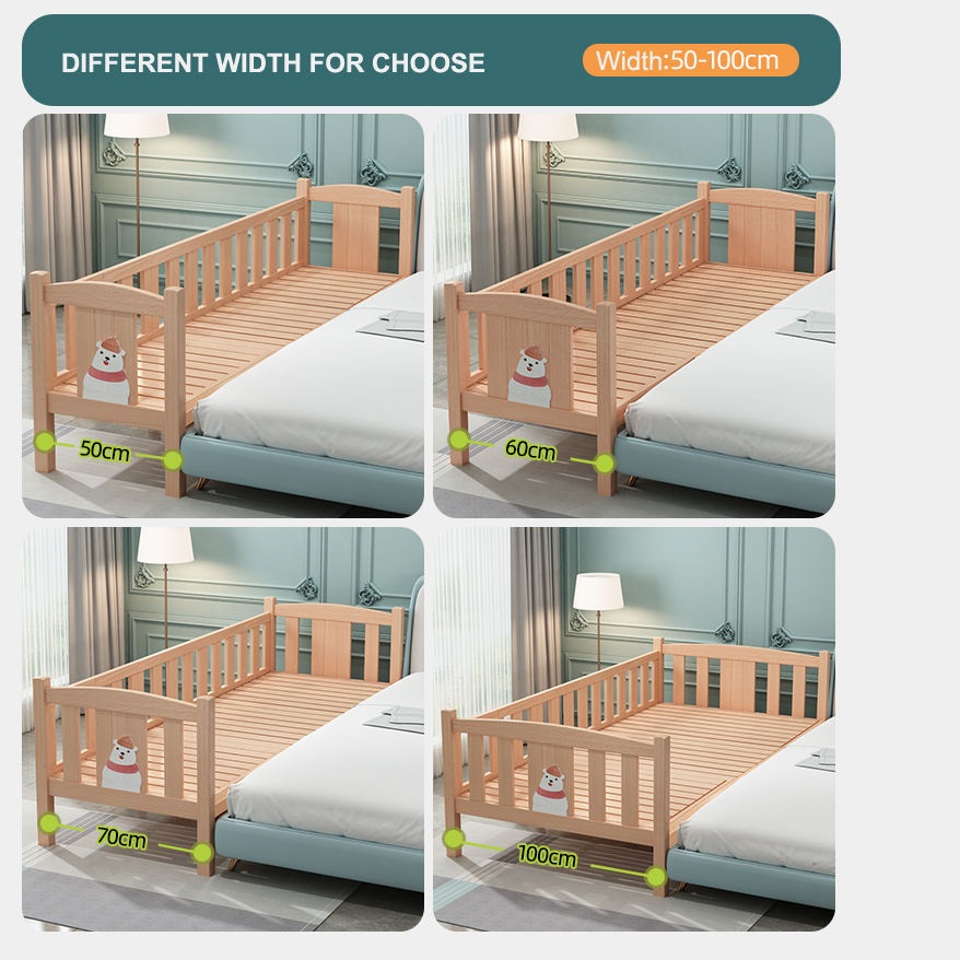 लकड़ी के बच्चे के बिस्तर को वयस्क बिस्तर के साथ मिलाया जा सकता है