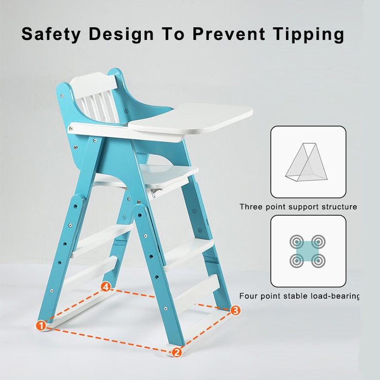 Wooden Baby High Chair with Anti-Rollover Design-04