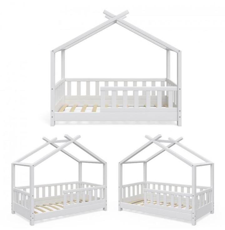 Cama de chão moderna Montessori branca com gaveta grande