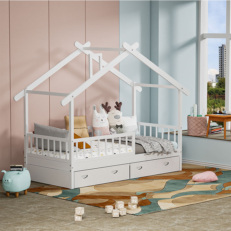 Cama para niños de color blanco al por mayor con cajón