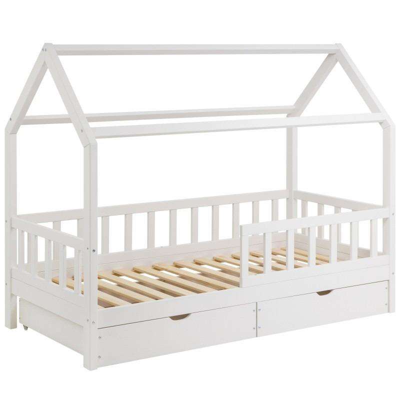 Cama de piso Montessori blanca moderna con cajón grande