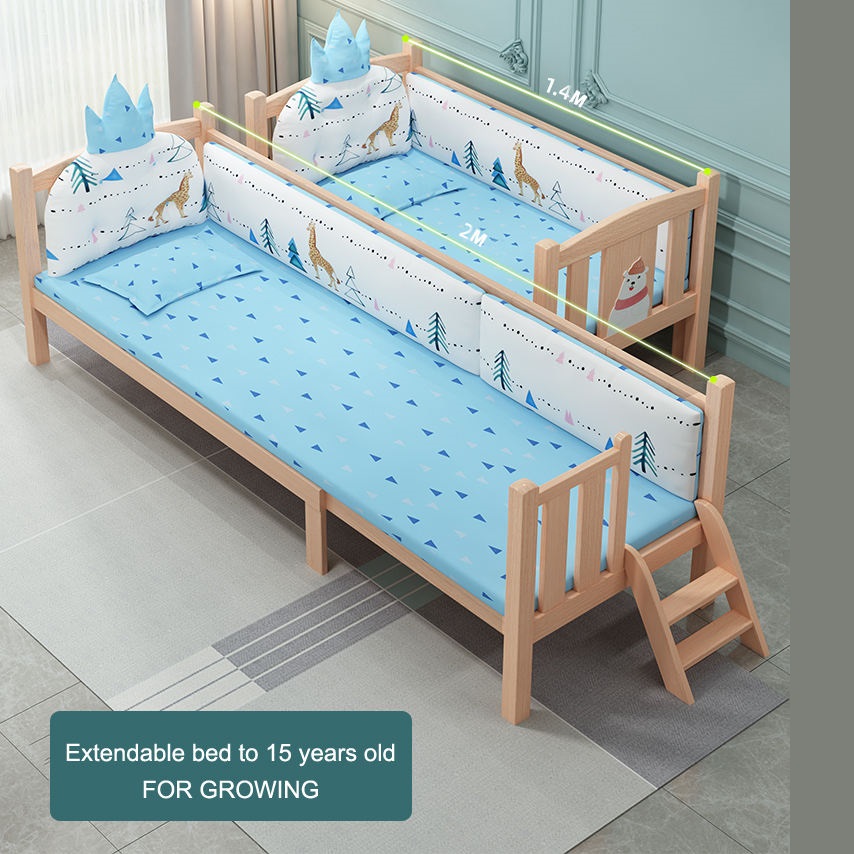Wood Toddler Bed Can Be Merged with Adult Bed