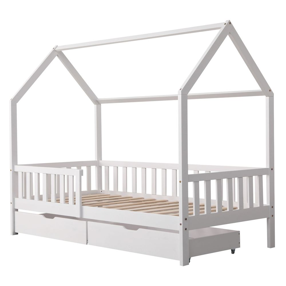 Cama de chão moderna Montessori branca com gaveta grande