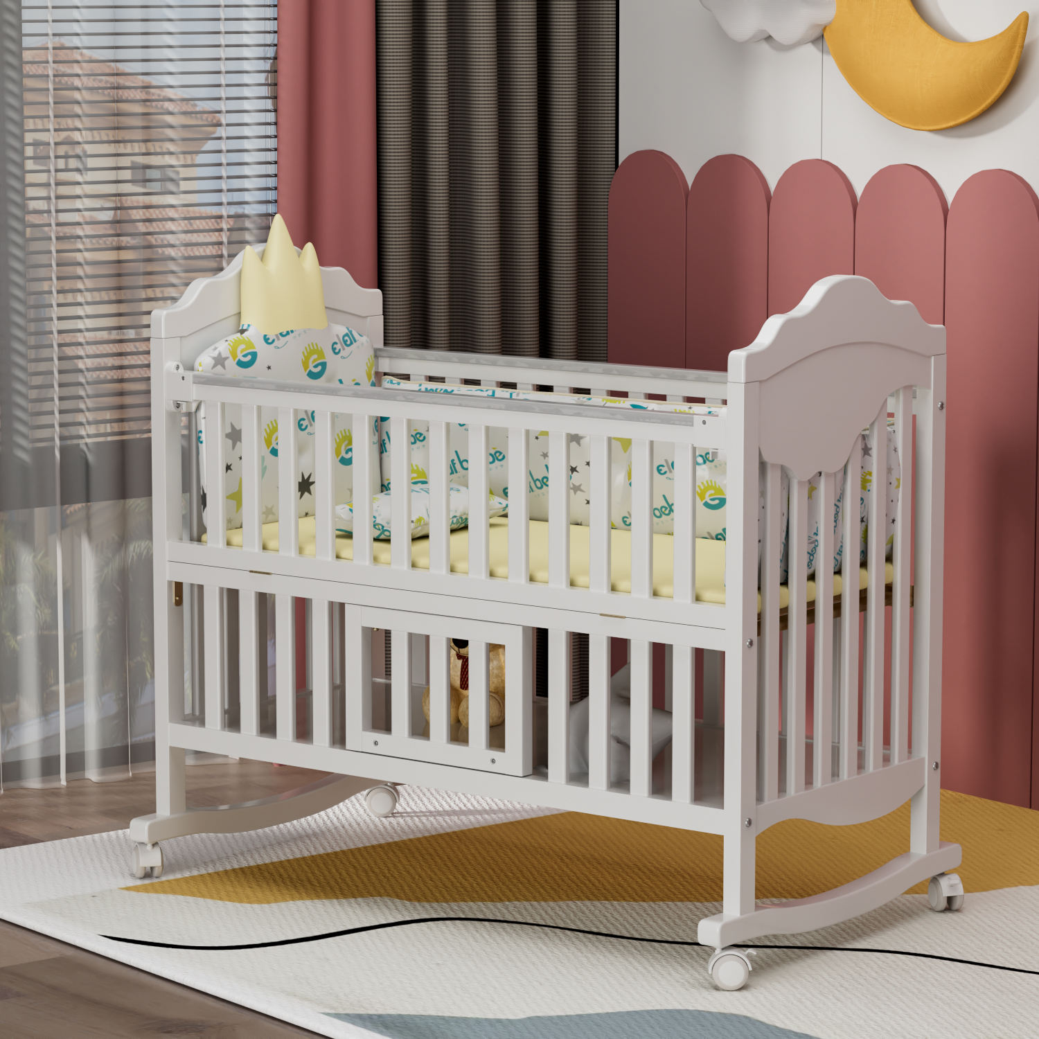 New High Quality Safe Wooden Baby Crib-01