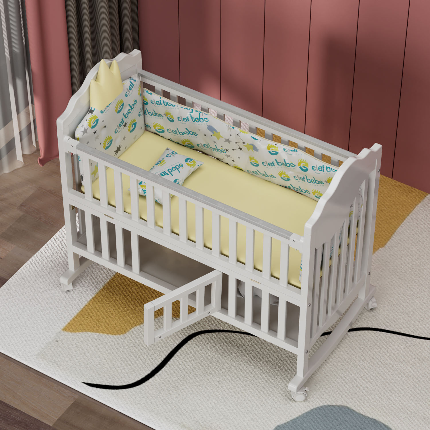 New High Quality Safe Wooden Baby Crib-02