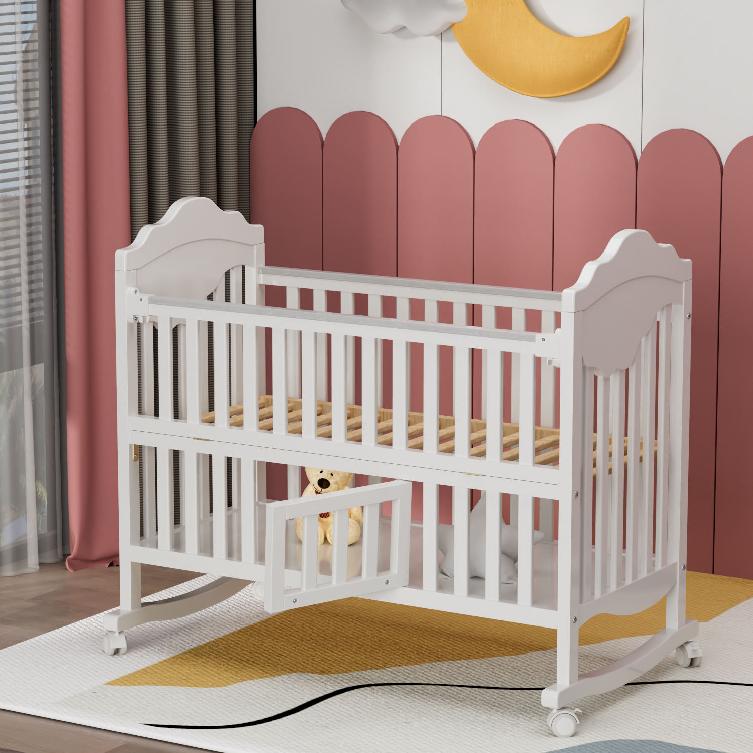 New High Quality Safe Wooden Baby Crib-04