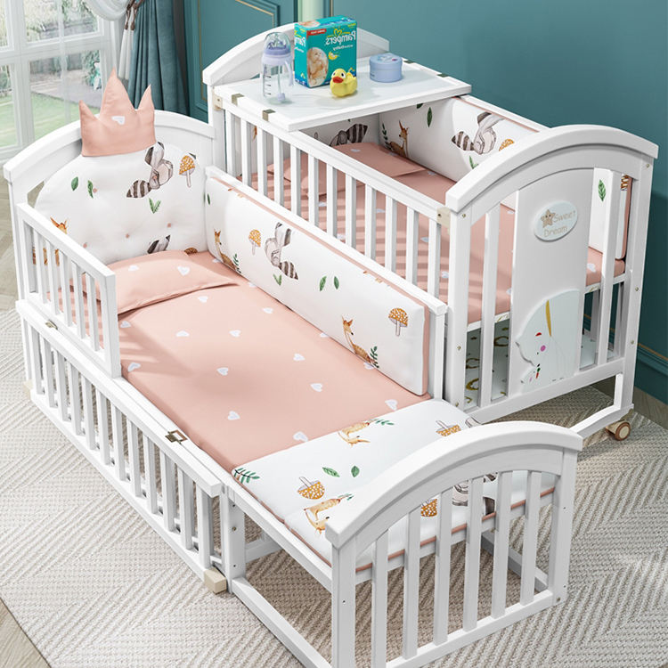 Pine Wood Multifunctional Baby Cradle Bed for Newborn-01