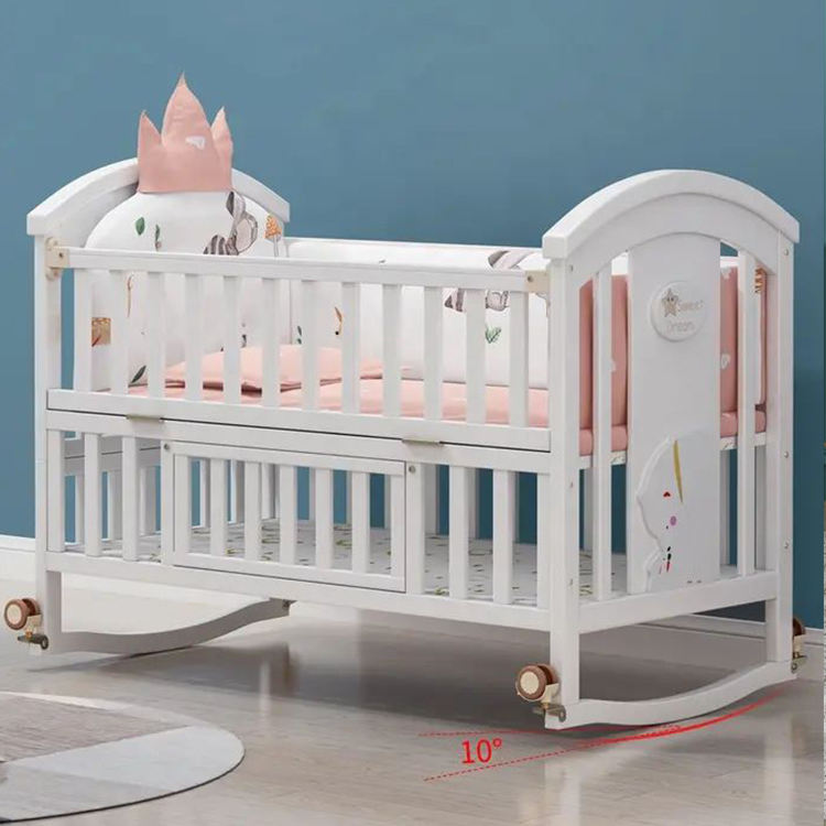 Pine Wood Multifunctional Baby Cradle Bed for Newborn-03
