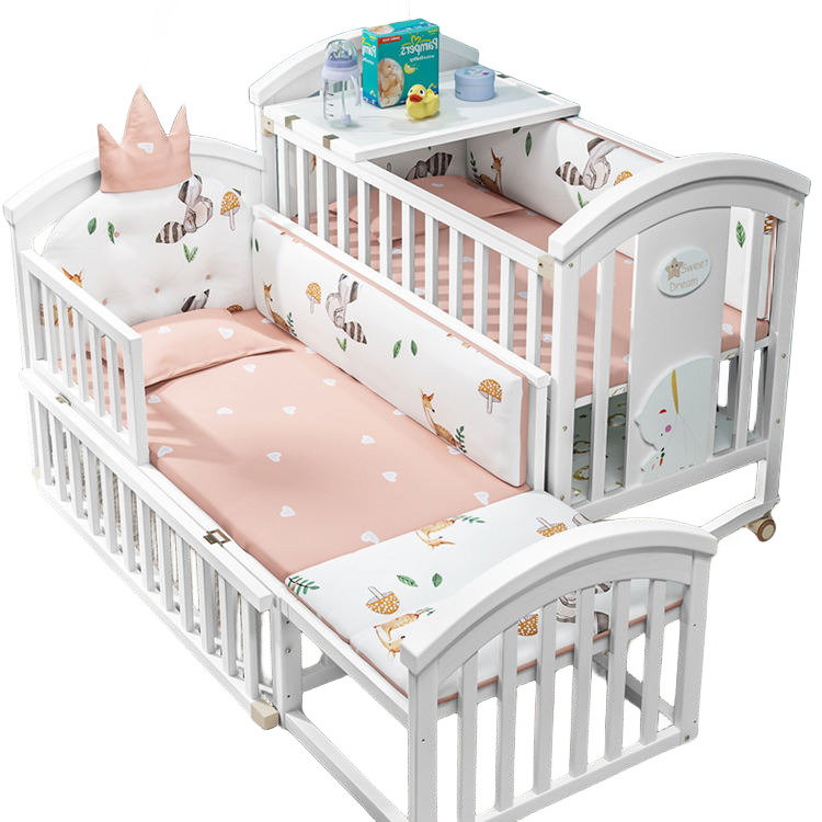 Pine Wood Multifunctional Baby Cradle Bed for Newborn-07
