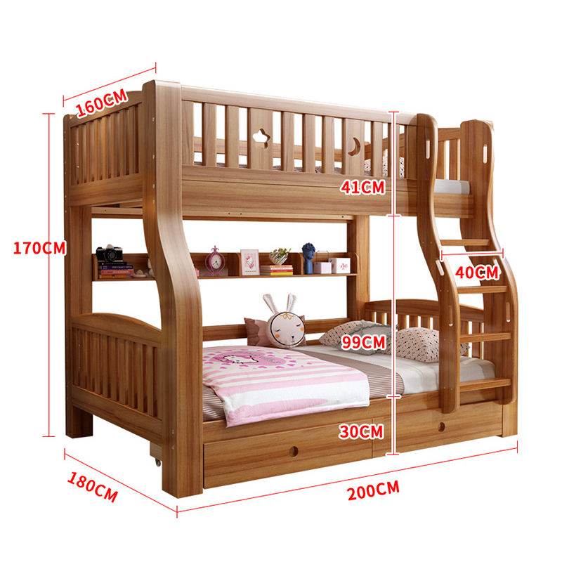 Solid Wood Bunk Bed With Ladder for Children-03