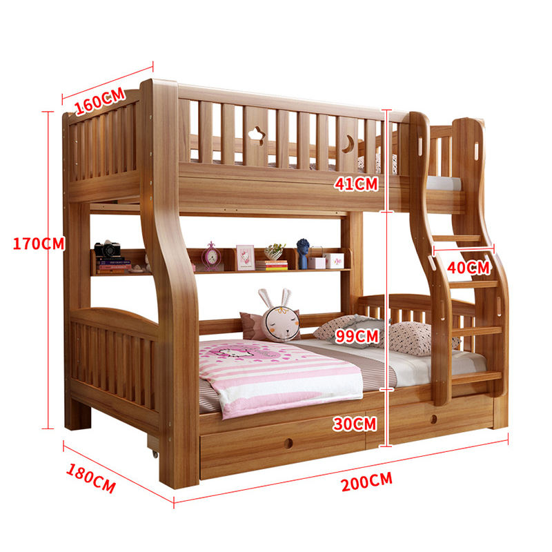 Litera de madera maciza con escalera para niños-03