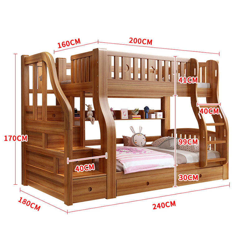 Litera de madera maciza con escalera para niños-05