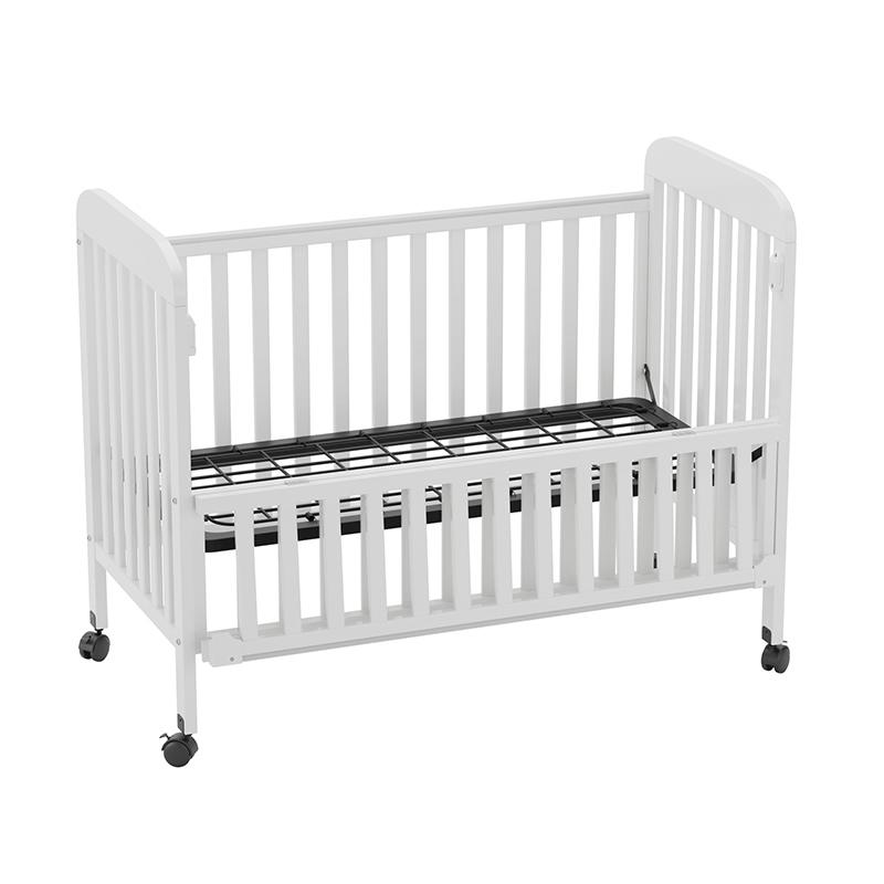 سرير أطفال خشبي محمول باللون الأبيض لحديثي الولادة-1