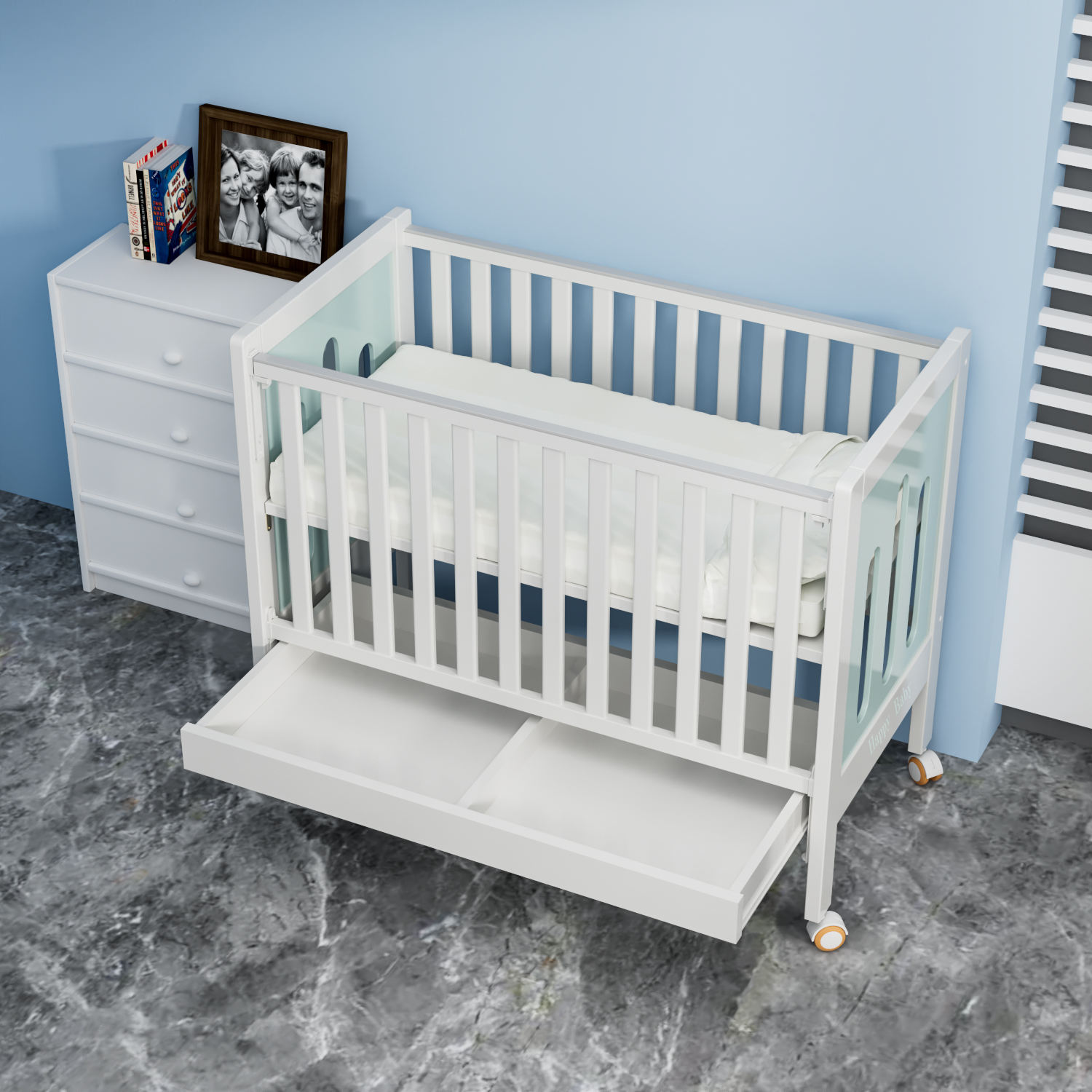 Wholesale hospital Baby Bed Adjustable Wooden Crib-03