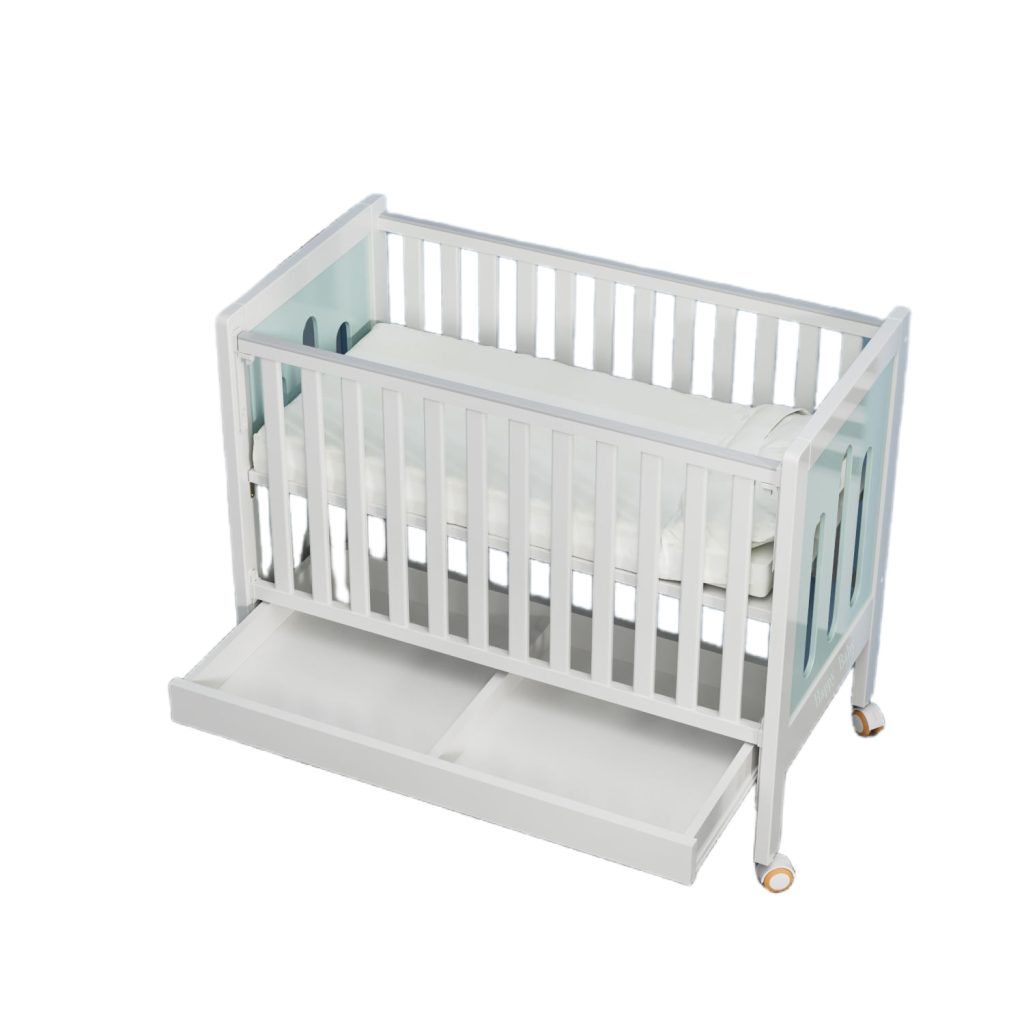 Atacado hospital cama de bebê ajustável berço de madeira-07