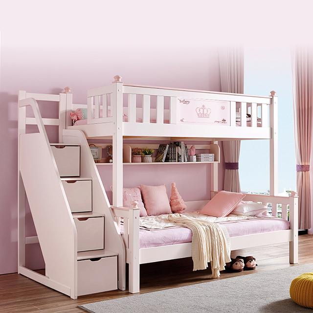 Europe Style White Wooden Bunk Bed
