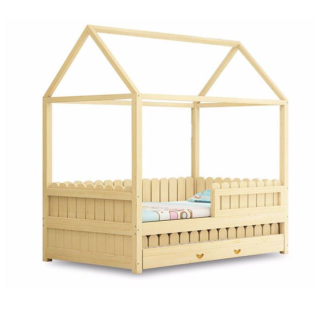 Solid Wood Kids House Bed With Guardrail