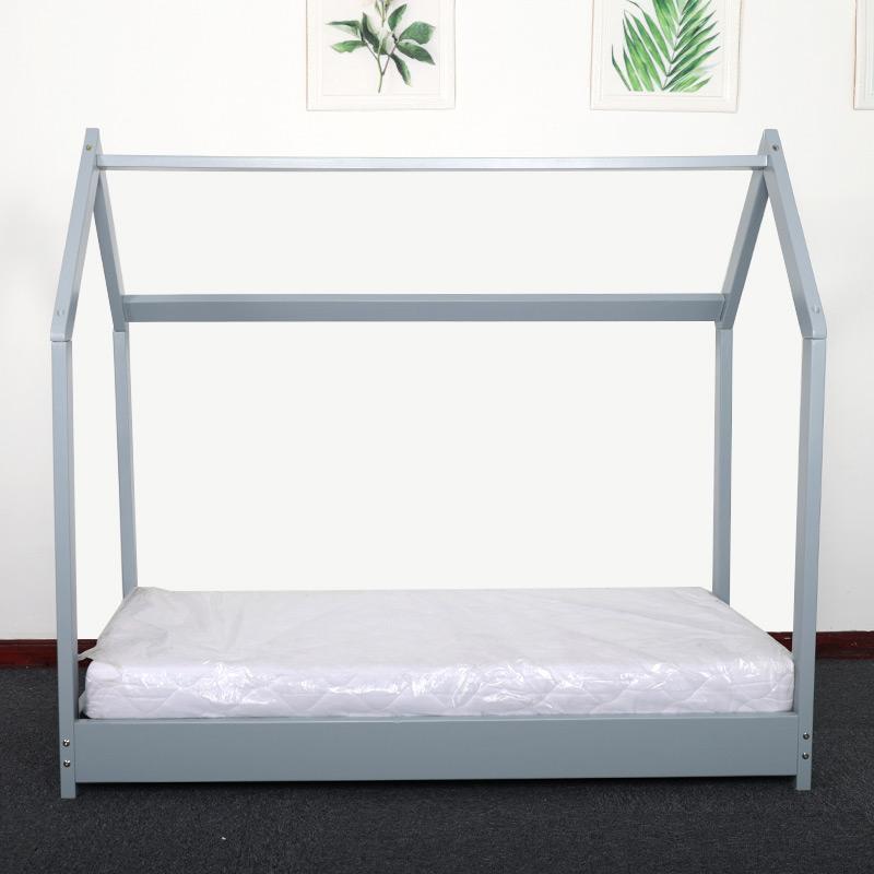 Cama de madeira maciça para crianças, cama de solteiro com teto