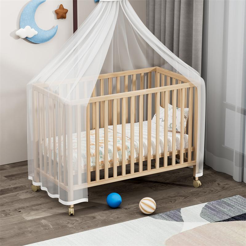 Classic Convertible Baby Wood Crib With Wheels-6