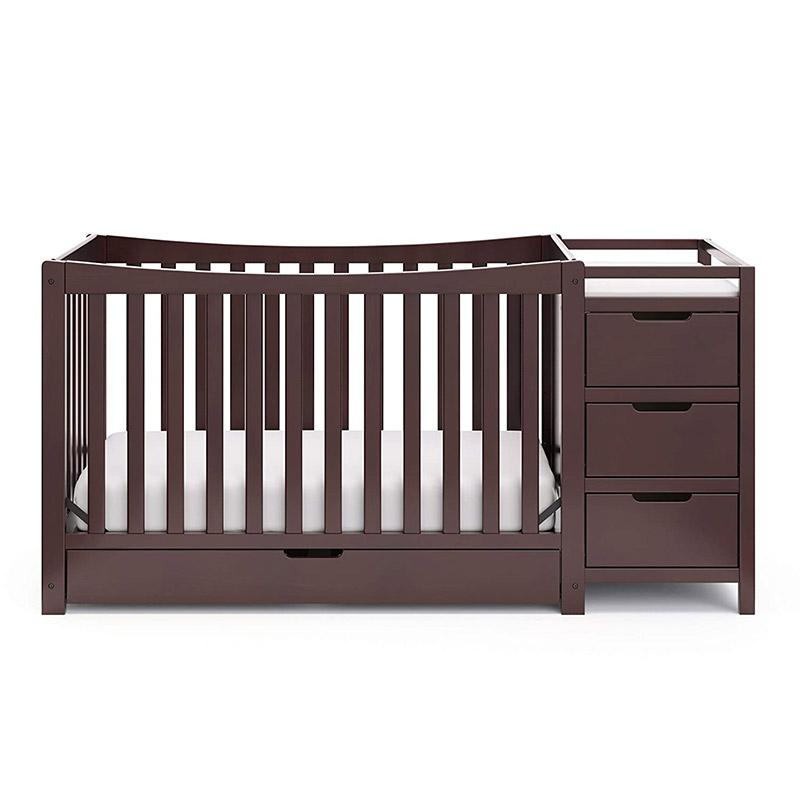 A Modern Convertible Baby Wood Crib With a Changer
