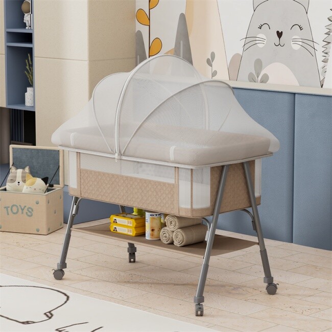 Berços confortáveis para recém-nascidos com rodas.