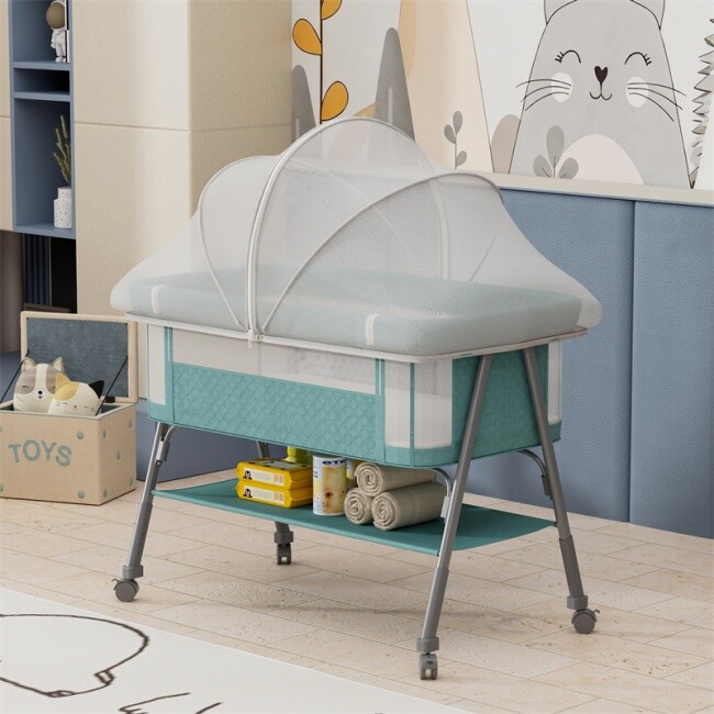 Berços confortáveis para recém-nascidos com rodas.