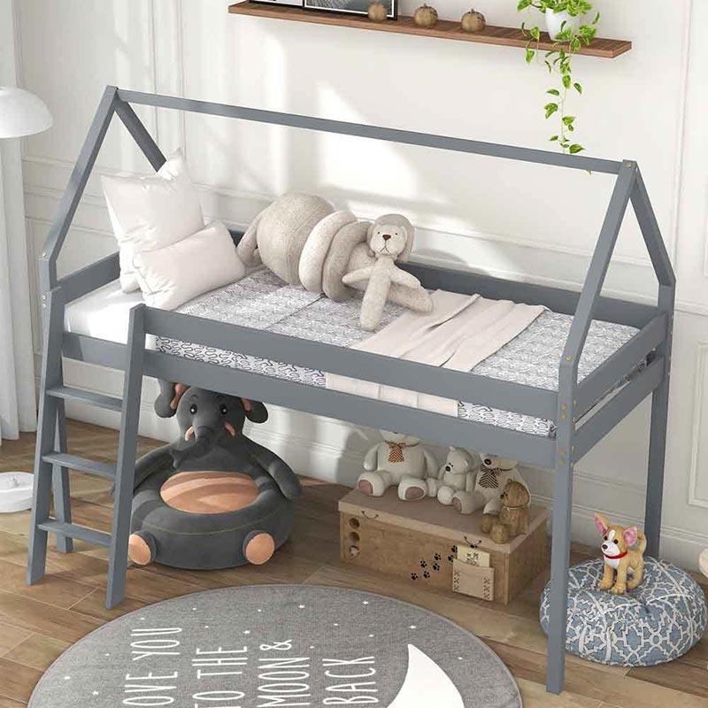 Kids' Wood Grey Loft Beds with Stairs