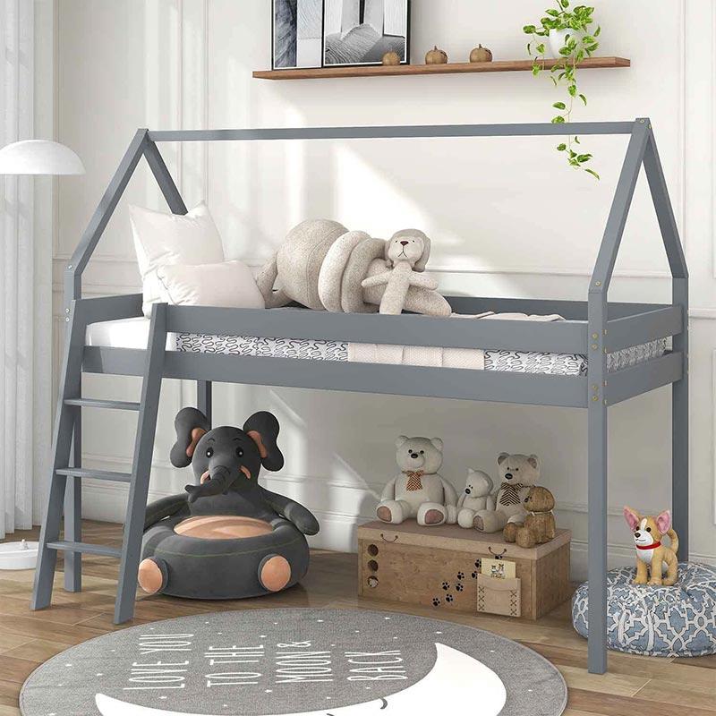 Kids' Wood Grey Loft Beds with Stairs