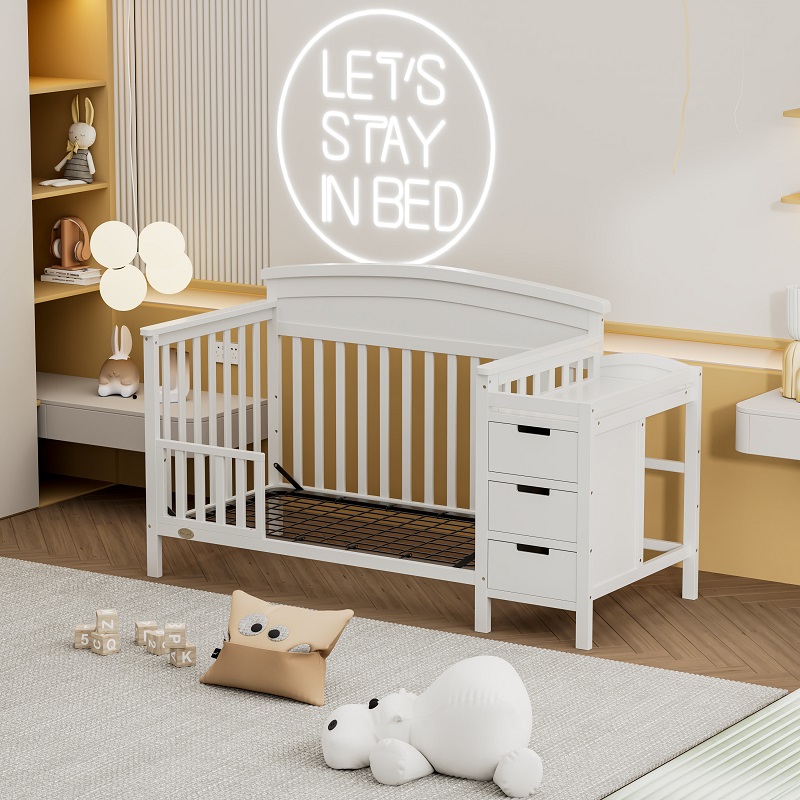 Cama infantil ajustável de madeira com gavetas WBB1221- (1)
